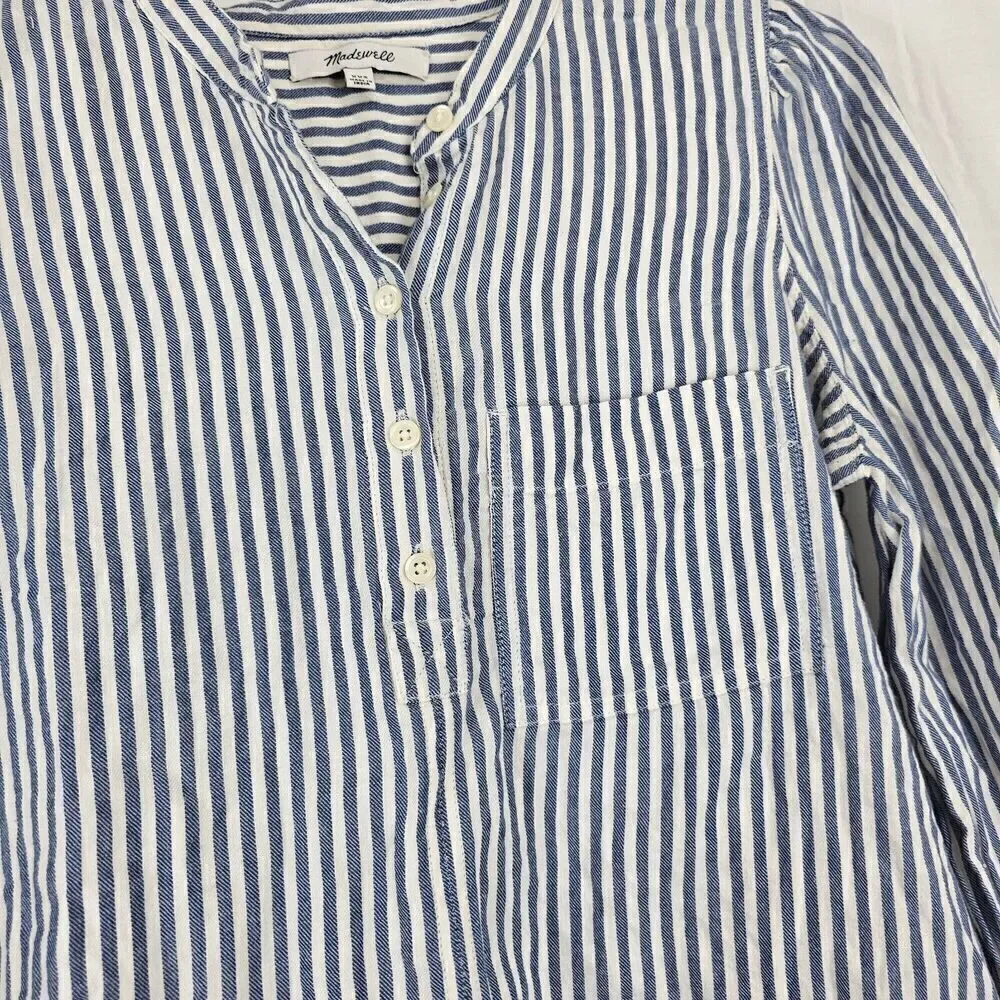 Madewell | Puff-Sleeve Popover Shirt in Railroad Stripe Size XXS